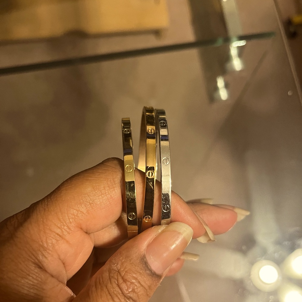 Tri-color fashionable bracelet, yellow gold, rose gold, silver